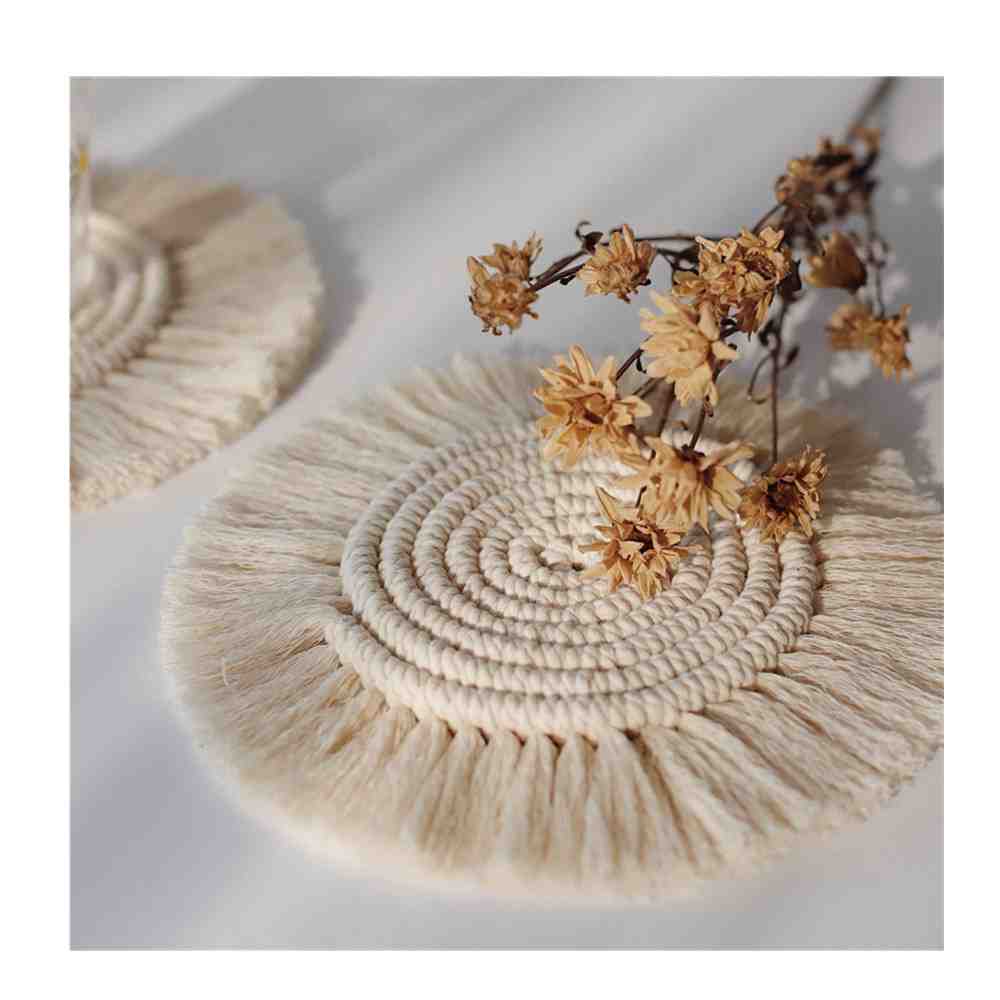 2 pezzi di sottobicchieri in cotone intrecciato fatti a mano in macramè, cuscino per tazza antiscivolo in stile bohémien_voghion.com