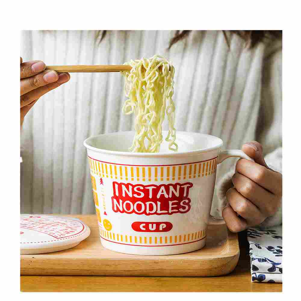 Creative Large Ceramic Bowls With Cover Big Bowl Cereal Bowl Noodle Bowl Student Dormitory Bowl_voghion.com