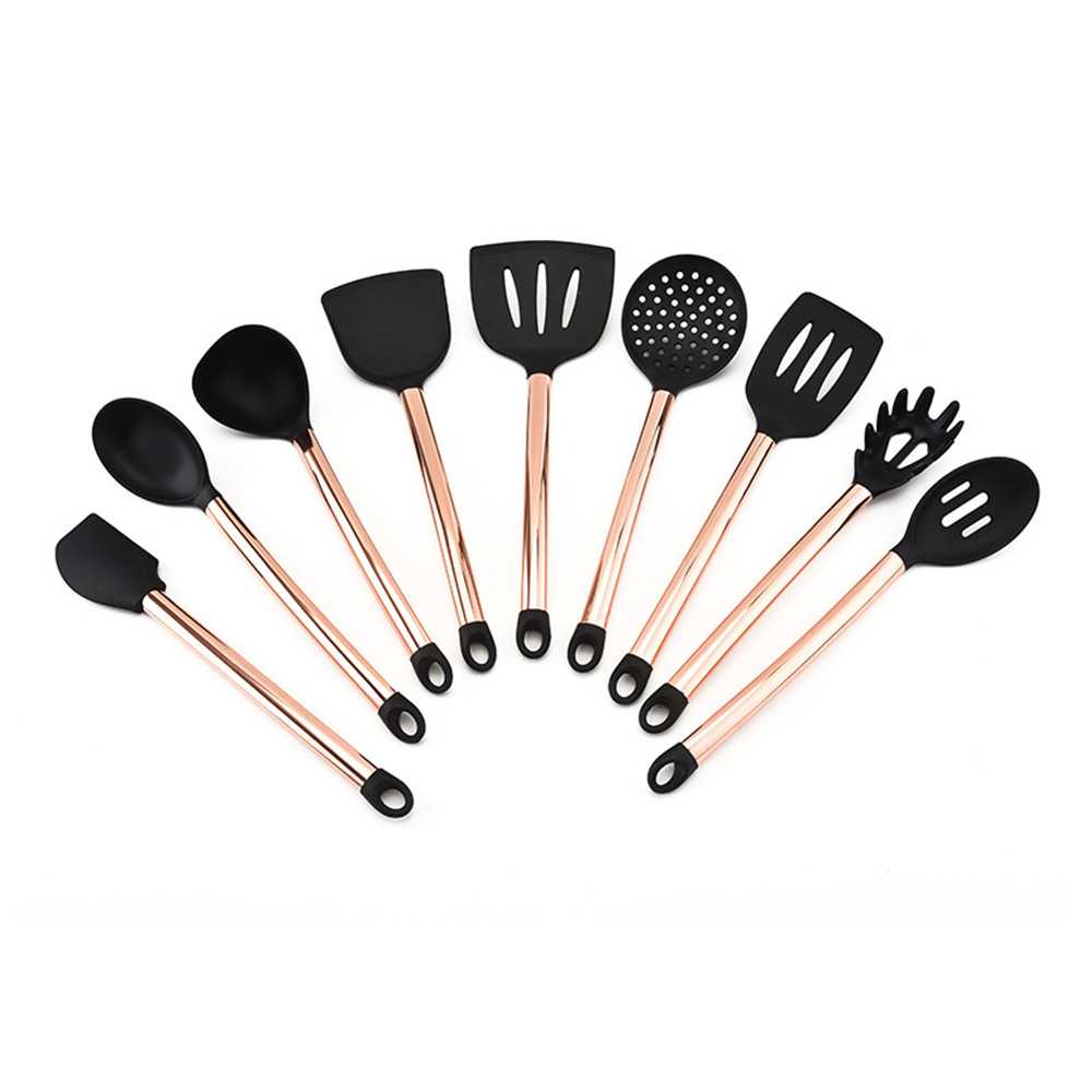 1 set di utensili da cucina con manico in tubo placcato in oro, pentola antiaderente, pentole in silicone, cucchiaio da cucina per uso domestico, kit di paletta_voghion.com