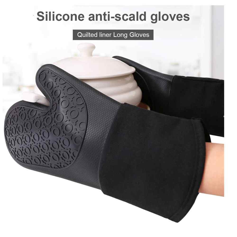 2 Stück rutschfeste Silikon-Ofenhandschuhe, wasserdicht und hitzebeständig, lange Baumwoll-Grillhandschuhe zum Kochen und Backen_voghion.com