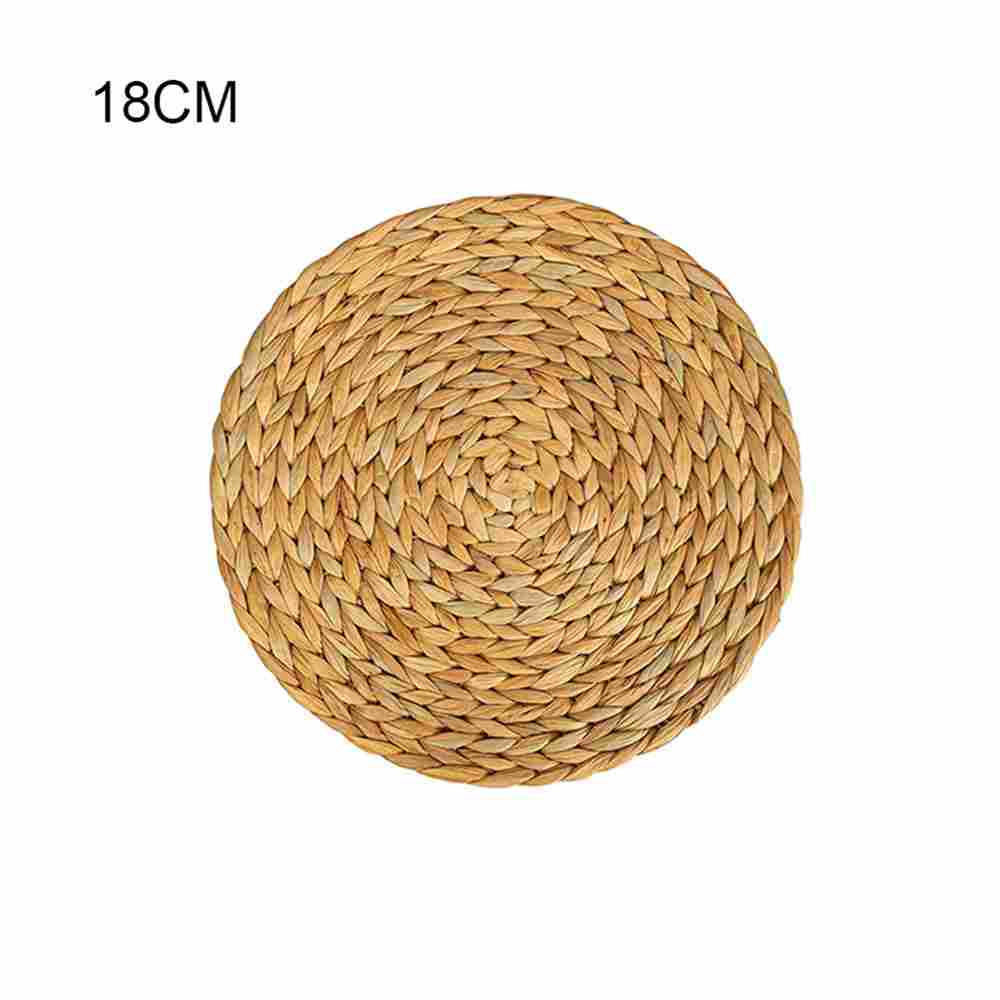 2PCS 18CM Round Hyacinth Placemat High Quality Woven Wicker Insulation Cup Mat Non-Slip Woven Handmade Placemat_voghion.com