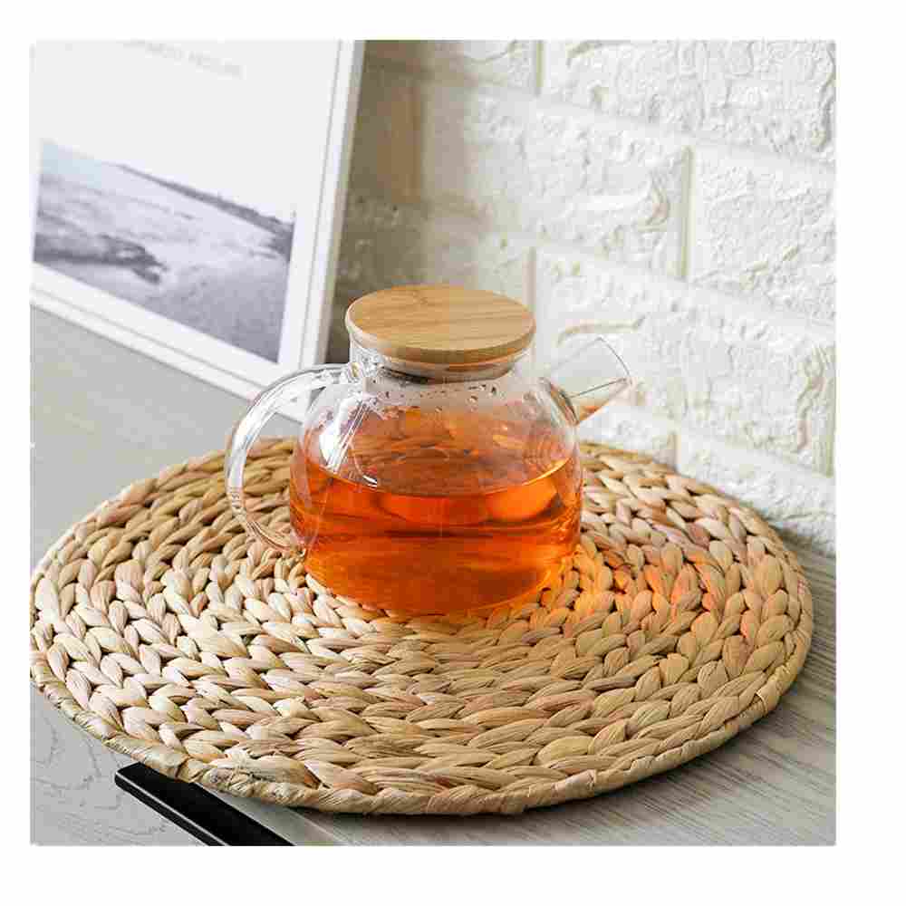 2PCS 18CM Round Hyacinth Placemat High Quality Woven Wicker Insulation Cup Mat Non-Slip Woven Handmade Placemat_voghion.com