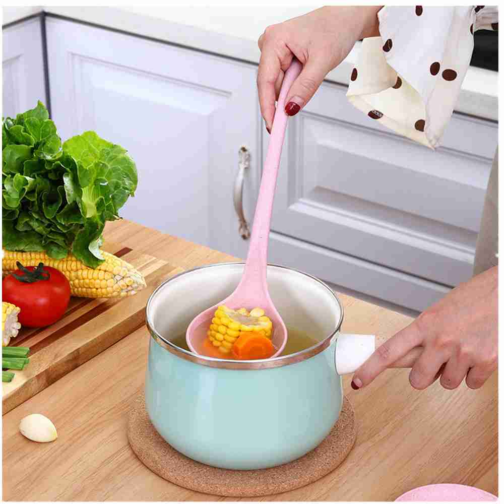 Juego de 3 cucharas multifuncionales de mango largo con forma de cisne para sopa, de paja de trigo, utensilios de cocina y vajilla._voghion.com