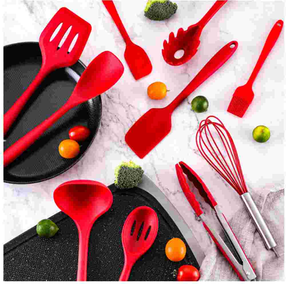 1Set Of Silicone High Temperature Resistant Non-Stick Kitchen Cooking Tool Spatula Ladle Egg Beater Spoon Kitchen Cookware_voghion.com