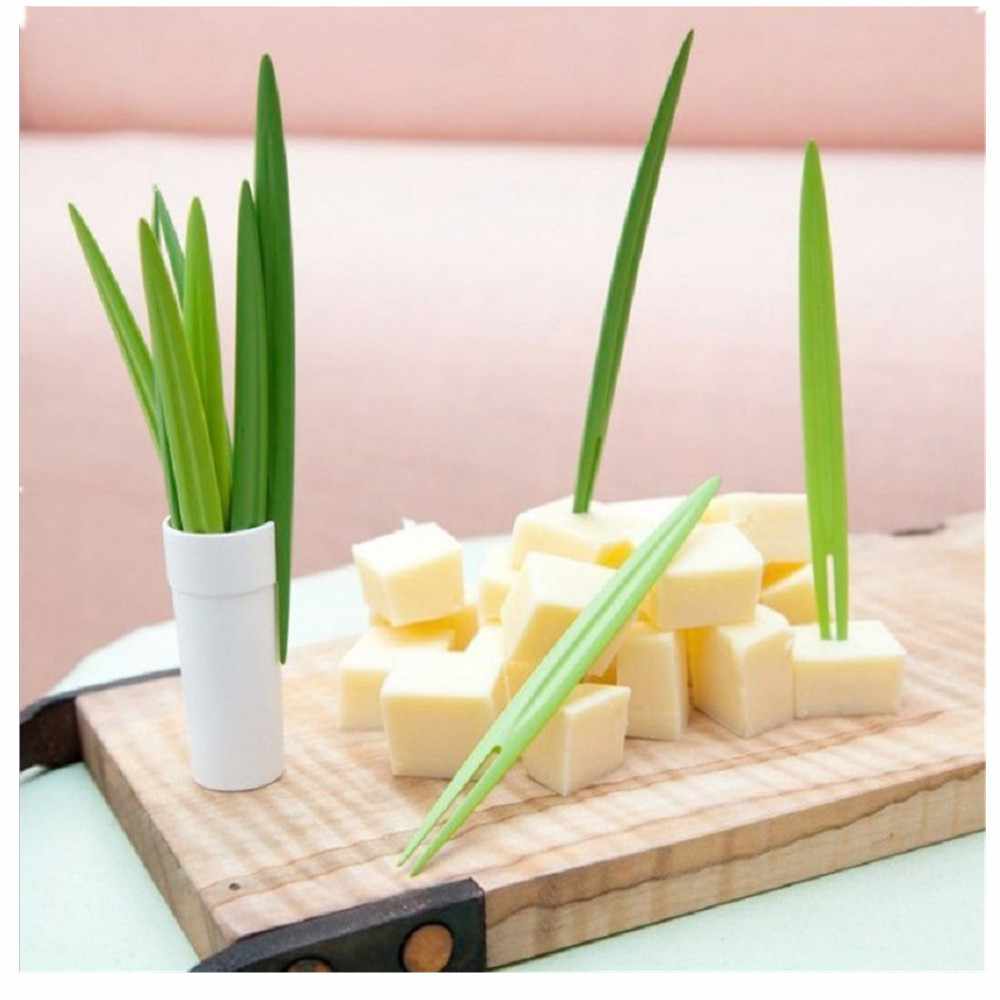 Set di 3 utensili multiuso per frutta a forma di foglia di bambù, verde scuro/verde chiaro, per matrimoni, feste, compleanni e spuntini._voghion.com