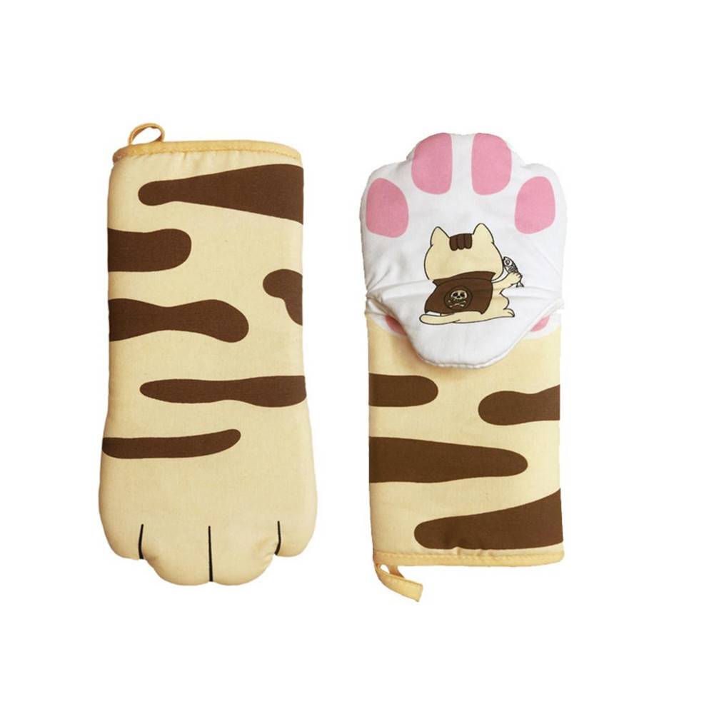 2er-Pack 3D-Cartoon-Katzenpfoten-Ofenhandschuhe, lange Baumwoll-Backhandschuhe, isolierend, mikrowellengeeignet, hitzebeständig, rutschfest, Küchenhandschuhe_voghion.com