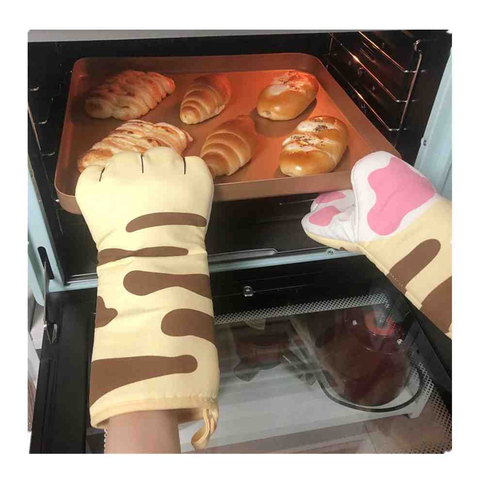 2er-Pack 3D-Cartoon-Katzenpfoten-Ofenhandschuhe, lange Baumwoll-Backhandschuhe, isolierend, mikrowellengeeignet, hitzebeständig, rutschfest, Küchenhandschuhe_voghion.com