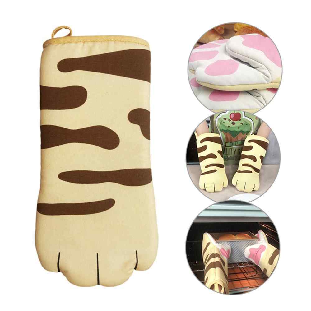 2er-Pack 3D-Cartoon-Katzenpfoten-Ofenhandschuhe, lange Baumwoll-Backhandschuhe, isolierend, mikrowellengeeignet, hitzebeständig, rutschfest, Küchenhandschuhe_voghion.com